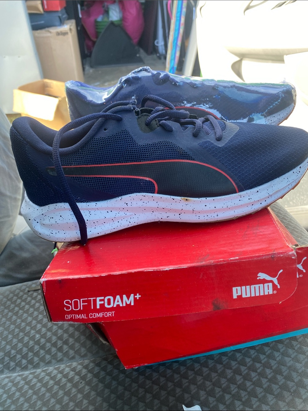 Puma Men's Navy Athletic Shoes with Red Accent